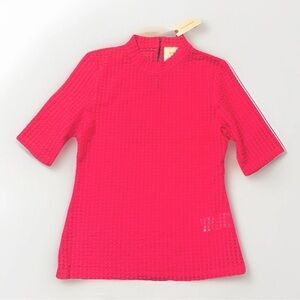 NWT Maeve Anthropologie Sz S Pink Sheer Mesh Mock Neck Short Sleeve Blouse Women